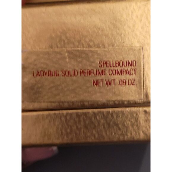 Vtg Estee Lauder Perfume Compact Enamel Red Lady Bug Spellbound Gold Tone Leaf - Picture 5 of 5